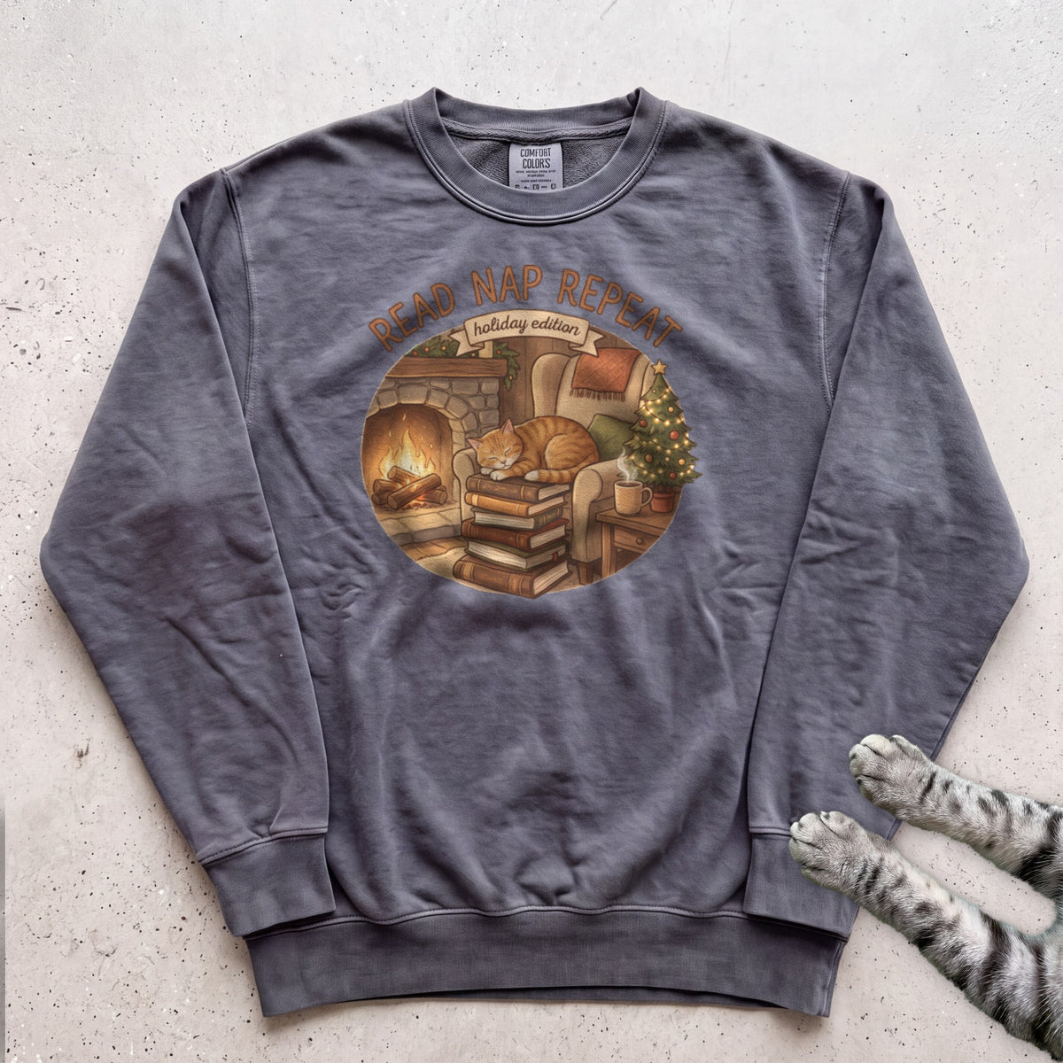 Read, Nap, Repeat Cat Sweatshirt - Pepper
