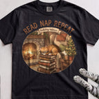 Read, Nap, Repeat Cat T-Shirt - Black