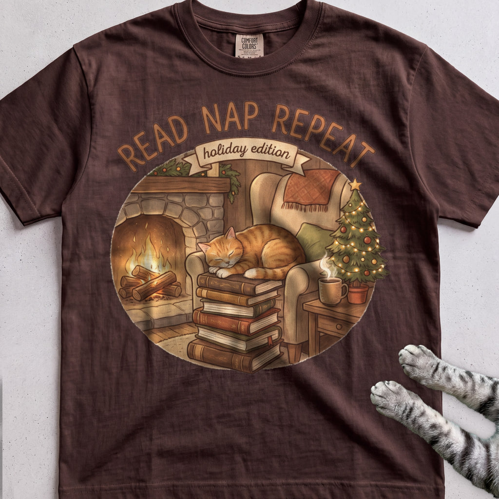 Read, Nap, Repeat Cat T-Shirt - Espresso