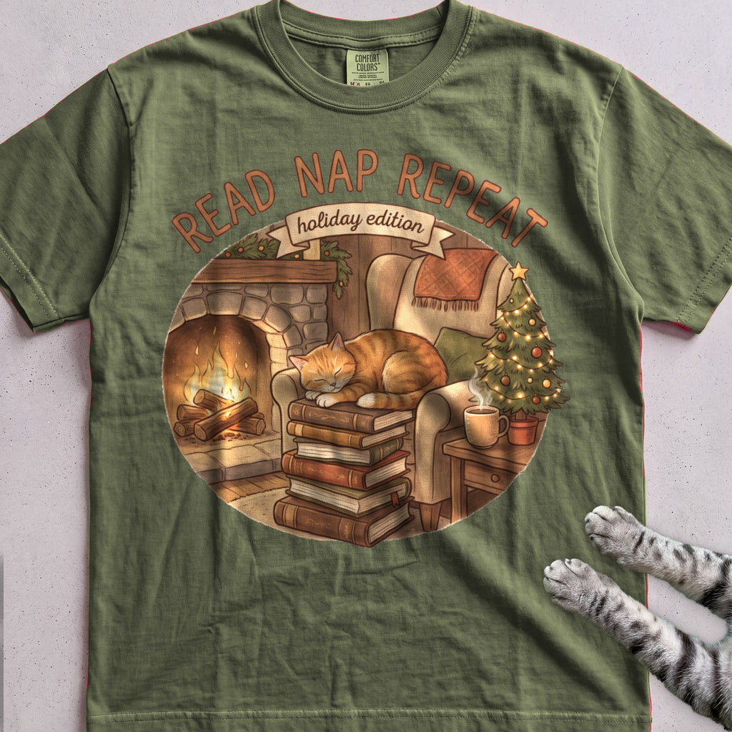 Read, Nap, Repeat Cat T-Shirt - Hemp