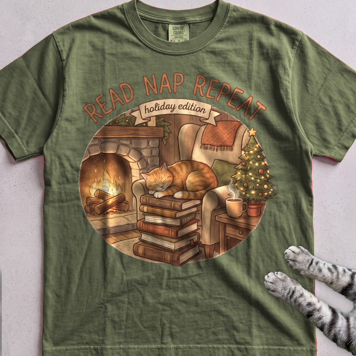 Read, Nap, Repeat Cat T-Shirt - Hemp