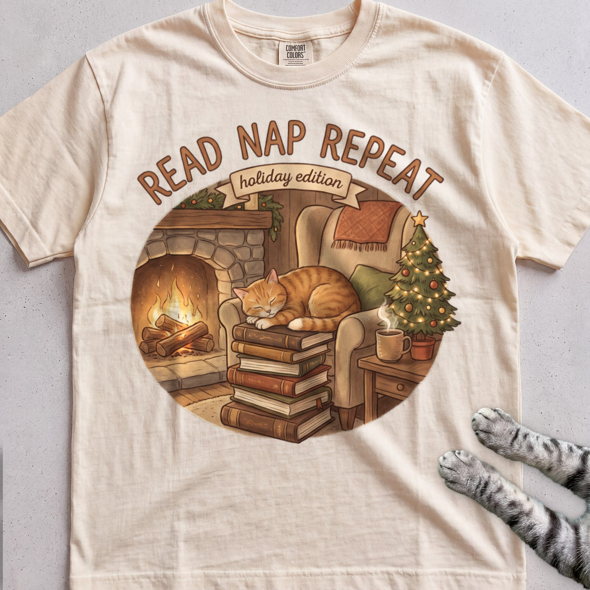 Read, Nap, Repeat Cat T-Shirt - Ivory