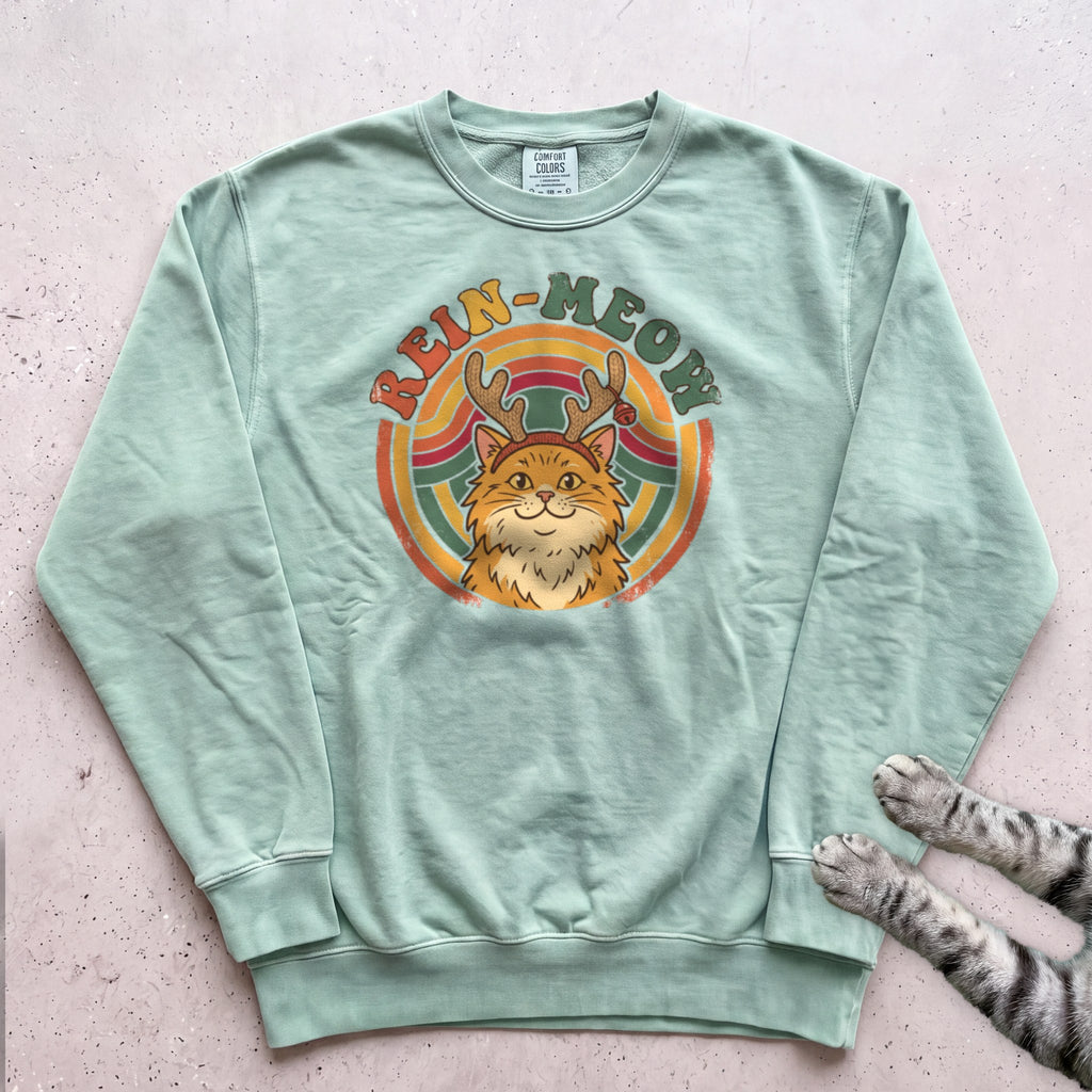 Rein-Meow Cat Sweatshirt - Light Green
