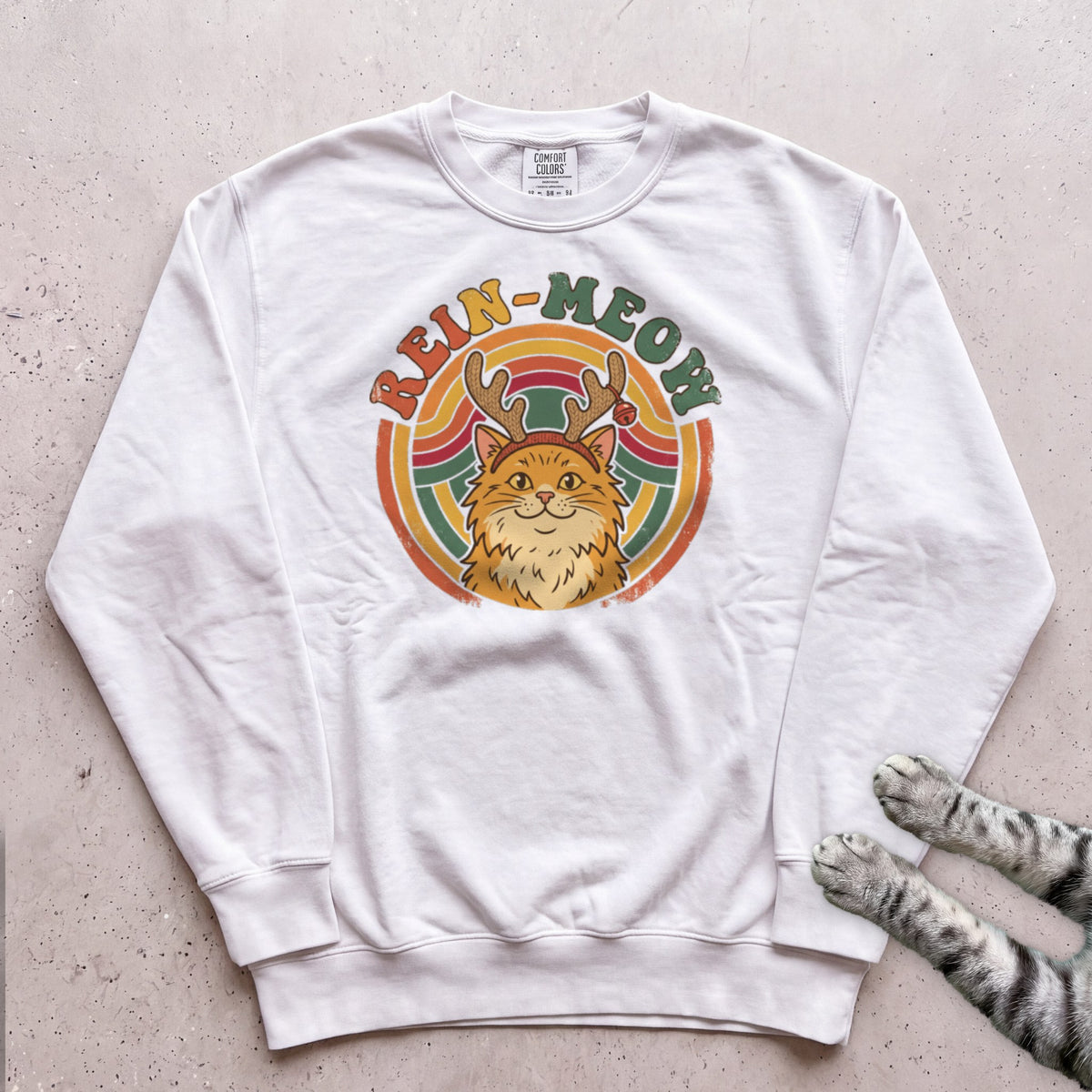Rein-Meow Cat Sweatshirt - White