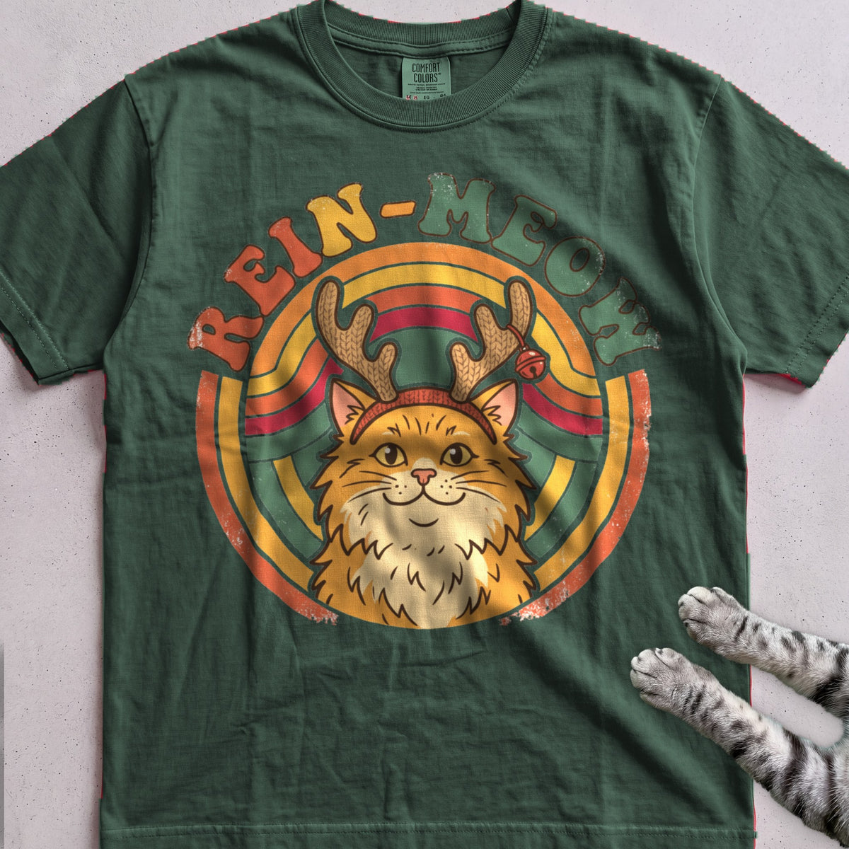 Rein-Meow Cat T-Shirt - Blue Spruce