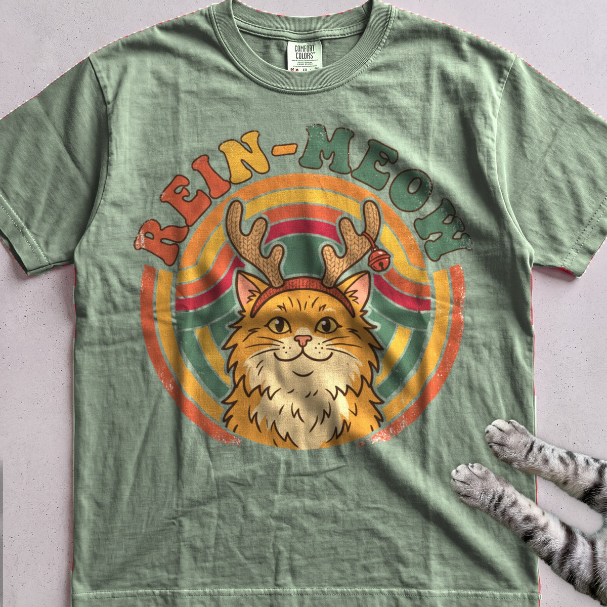 Rein-Meow Cat T-Shirt - Light Green
