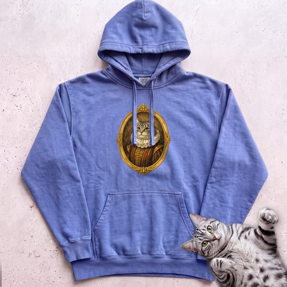Renaissance Noble Cat Portrait Personalized Hoodie - Flo Blue