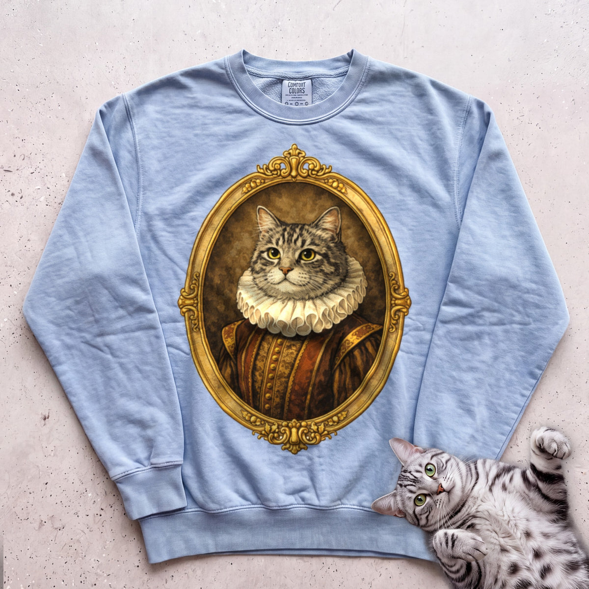 Renaissance Noble Cat Portrait Personalized Sweatshirt - Chambray
