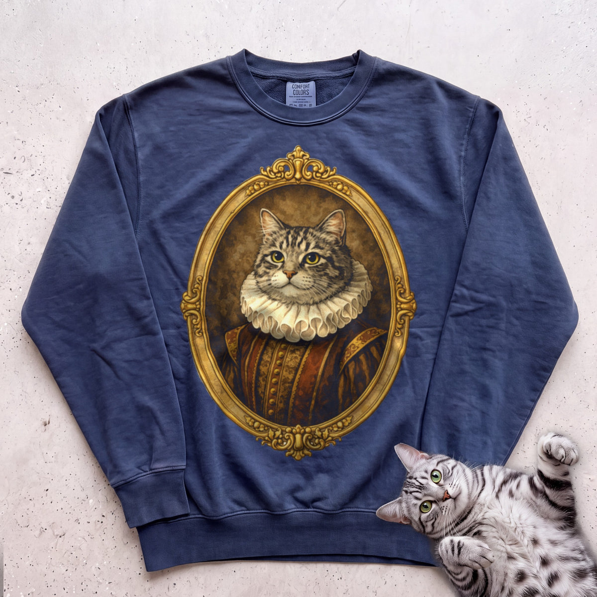 Renaissance Noble Cat Portrait Personalized Sweatshirt - True Navy