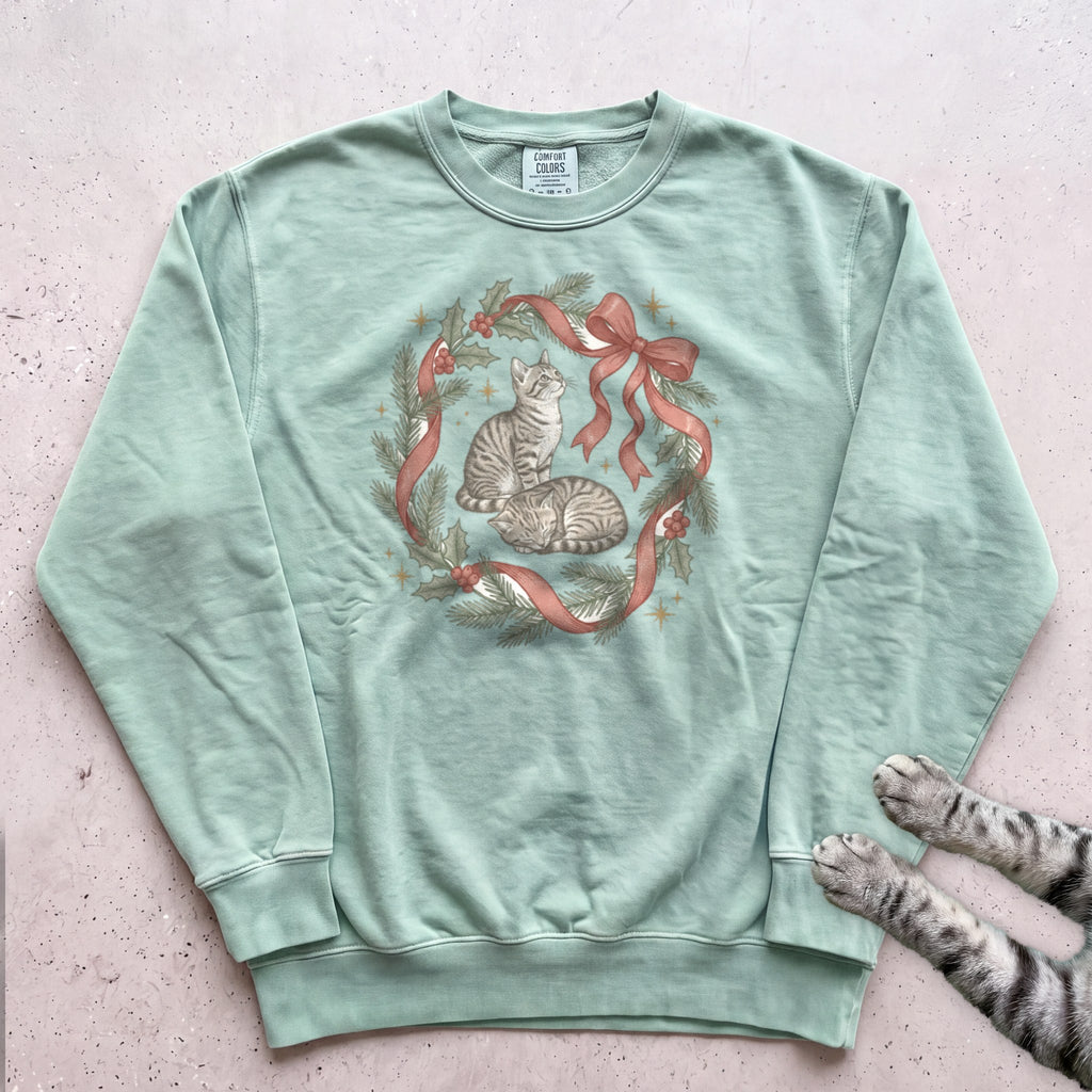 Ribbon & Pine Kittens Sweatshirt - Light Green