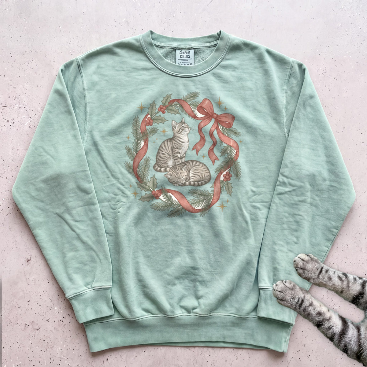 Ribbon & Pine Kittens Sweatshirt - Light Green
