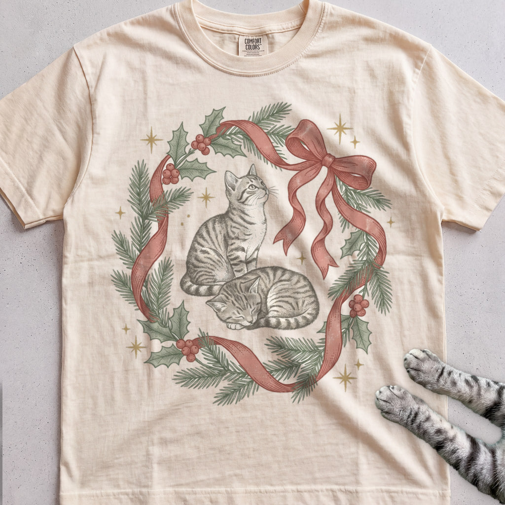 Ribbon & Pine Kittens T-Shirt - Ivory