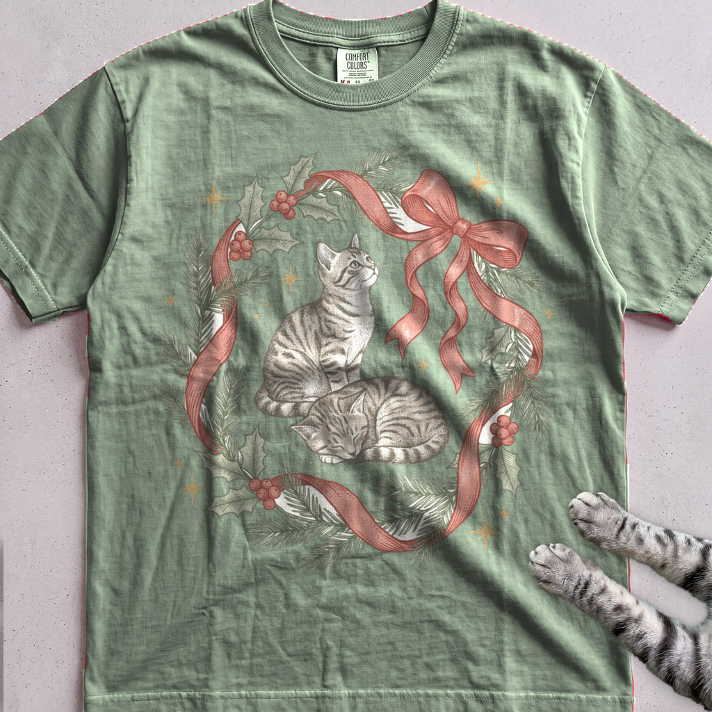 Ribbon & Pine Kittens T-Shirt - Light Green