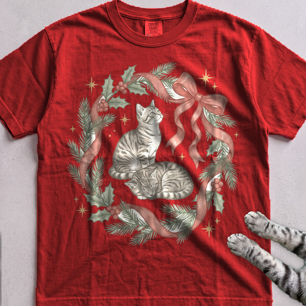 Ribbon & Pine Kittens T-Shirt - Red