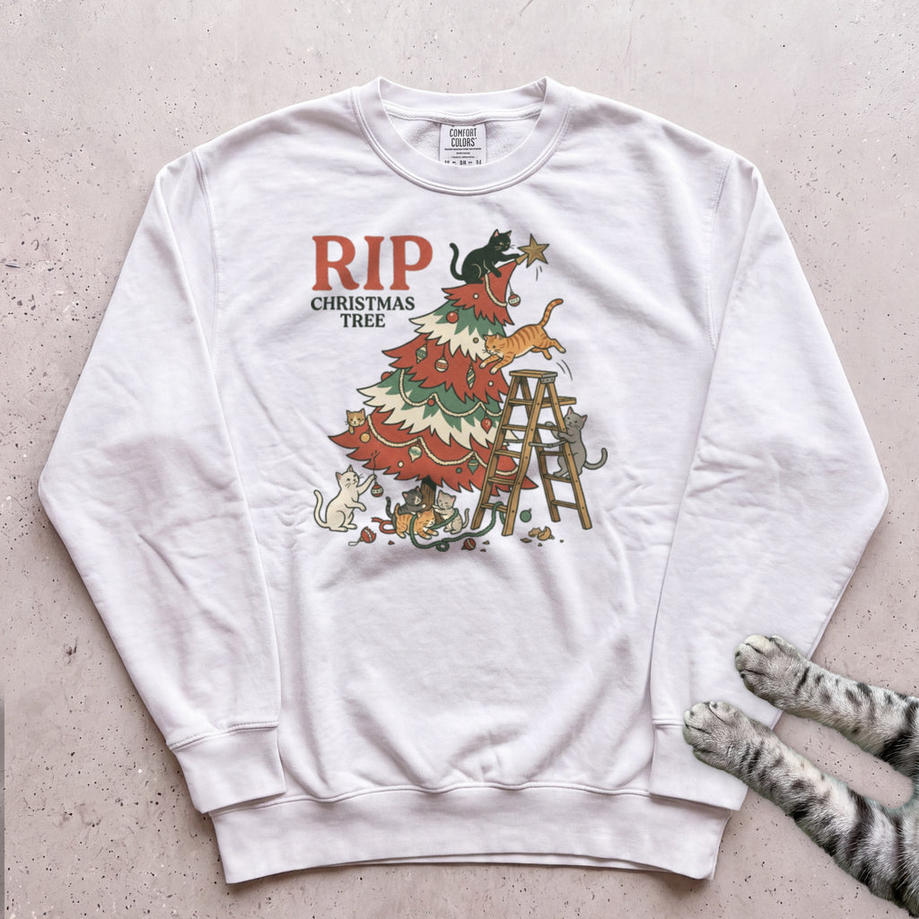 RIP Christmas Tree Cat Sweatshirt - White