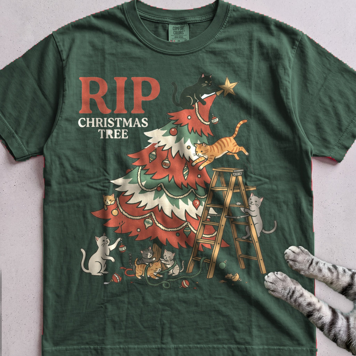RIP Christmas Tree Cat T-Shirt - Blue Spruce
