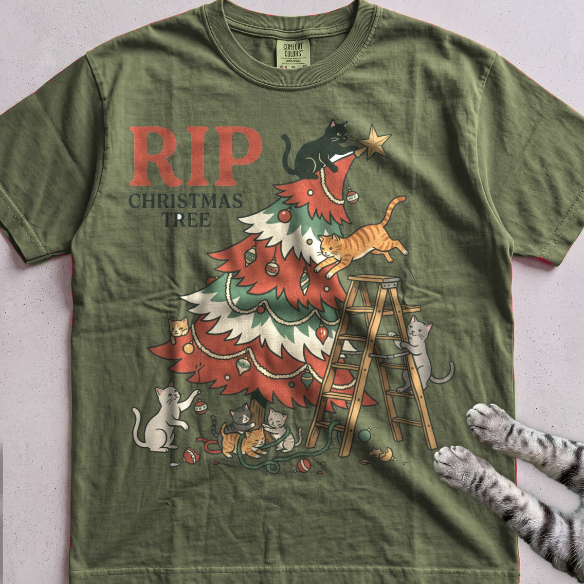 RIP Christmas Tree Cat T-Shirt - Hemp