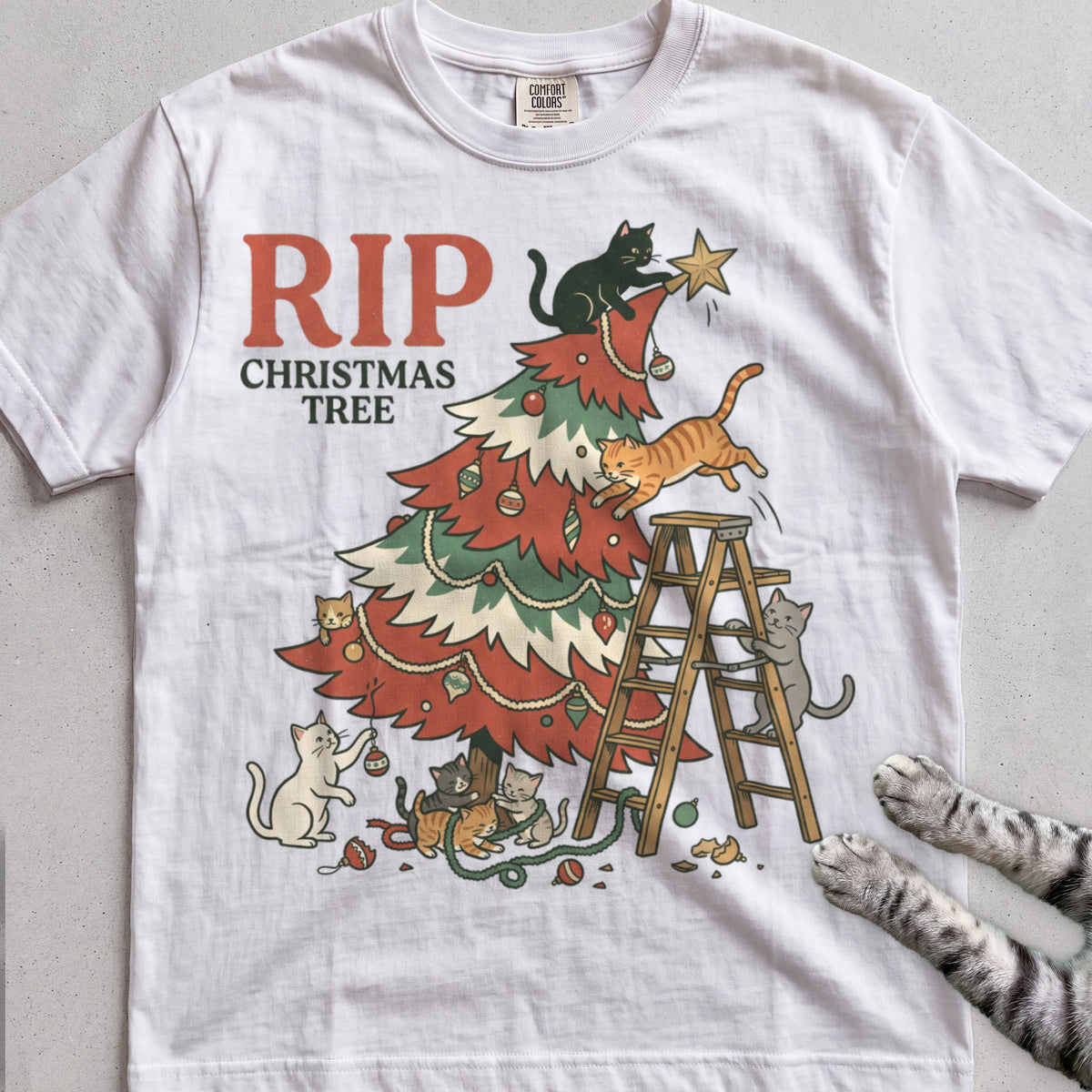 RIP Christmas Tree Cat T-Shirt - White