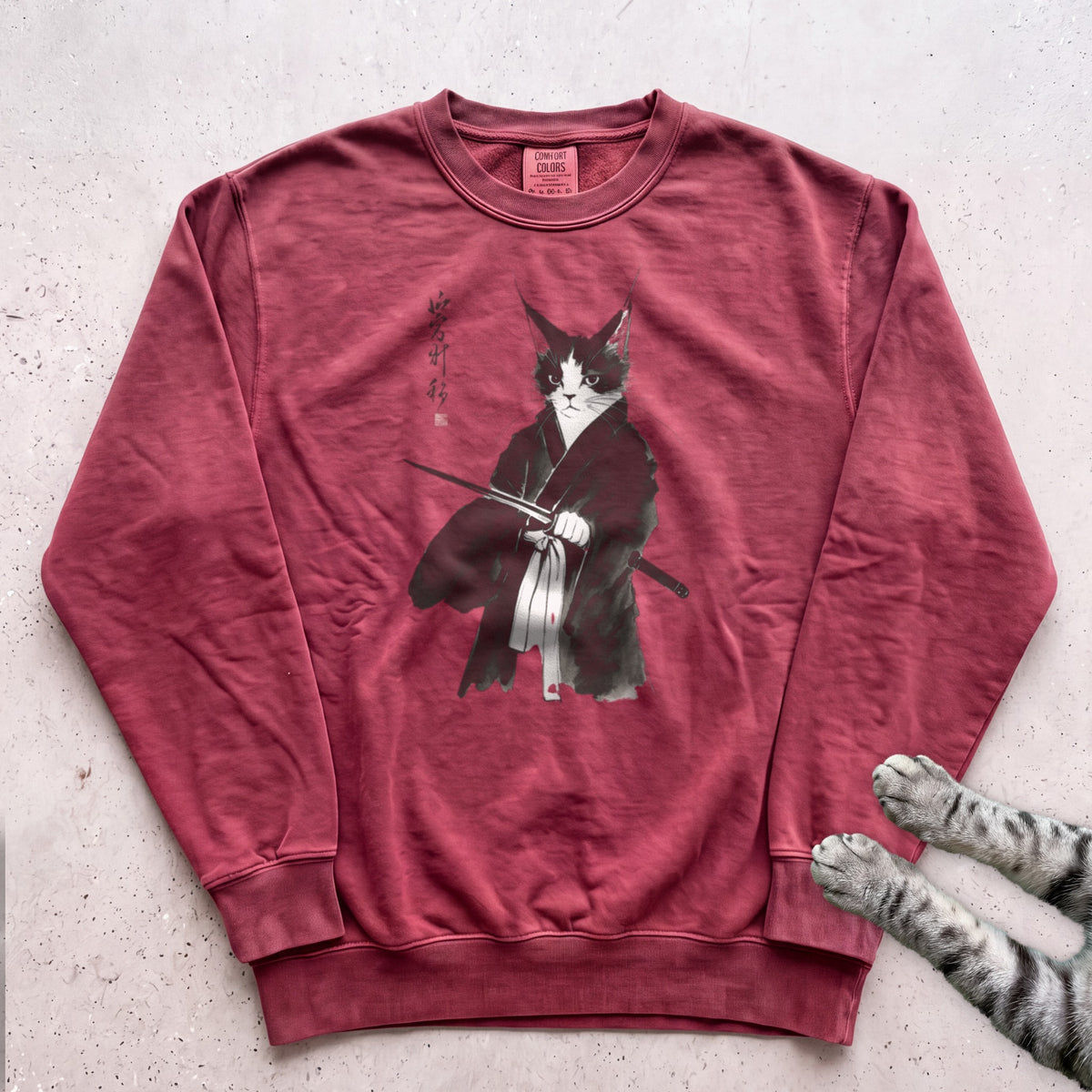 Samurai Cat Sweatshirt - Crimson