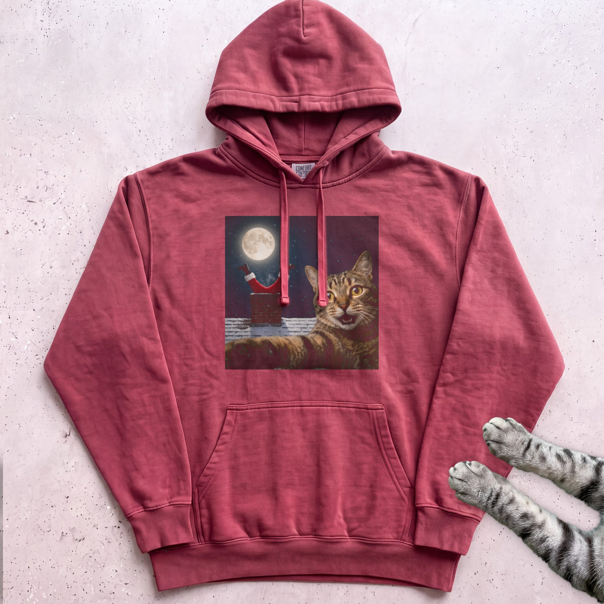 Santa Got Stuck Cat Hoodie - Crimson
