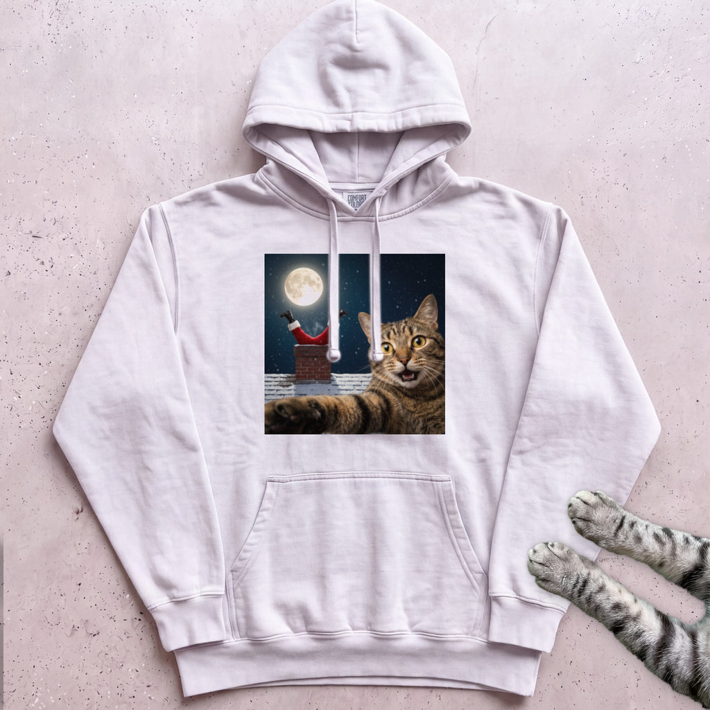 Santa Got Stuck Cat Hoodie - White