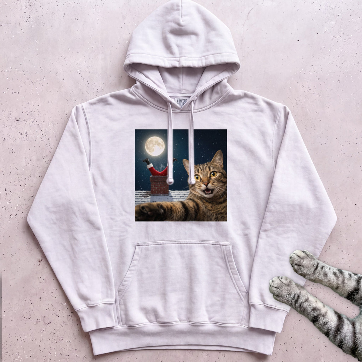 Santa Got Stuck Cat Hoodie - White