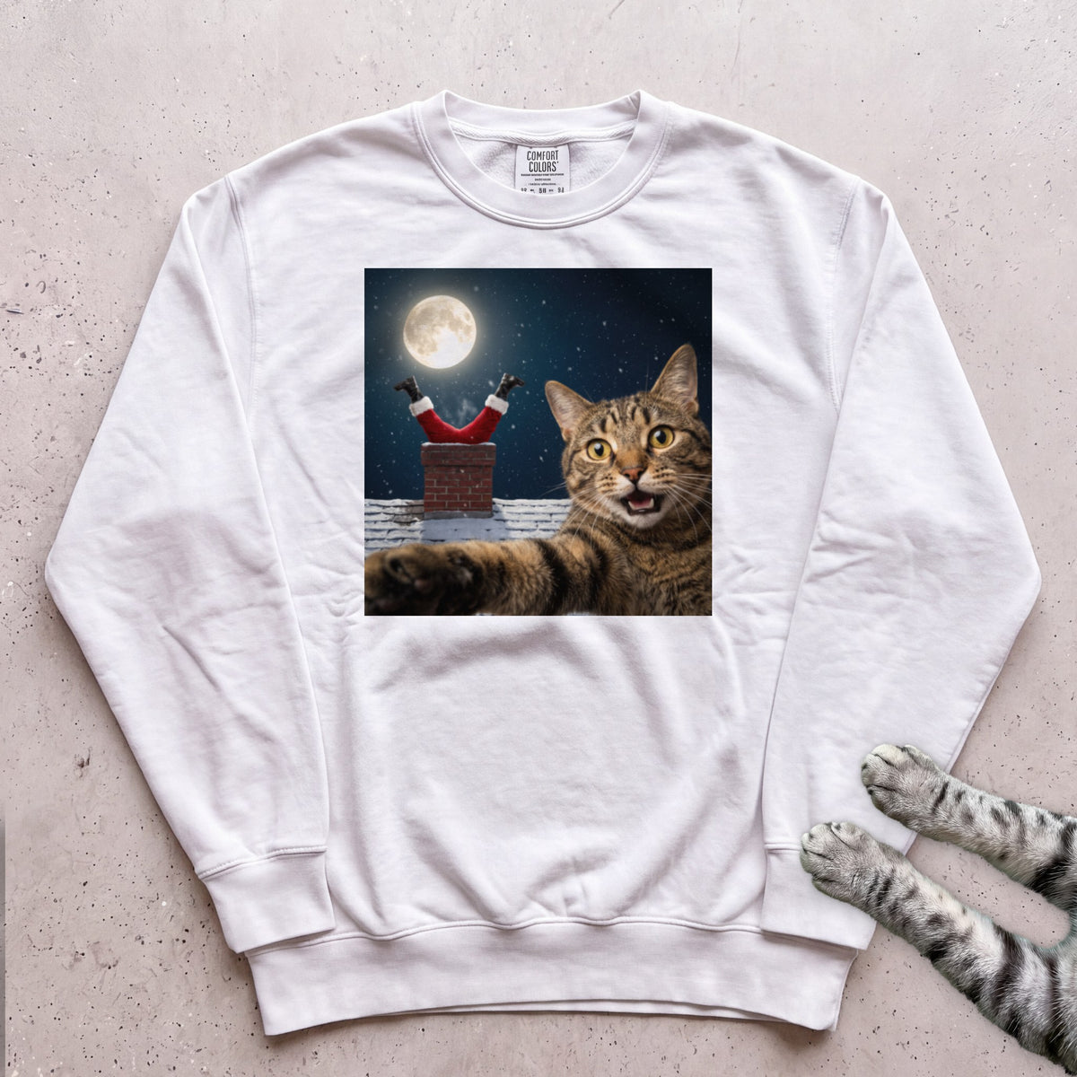 Santa Got Stuck Cat Sweatshirt - White
