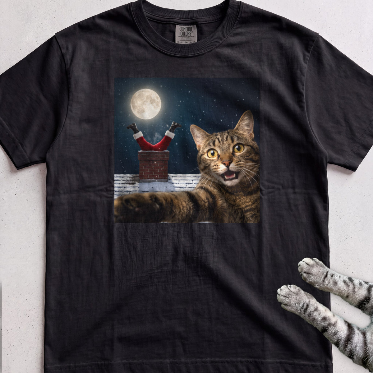 Santa Got Stuck Cat T-Shirt - Black