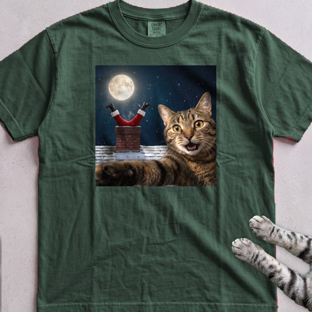 Santa Got Stuck Cat T-Shirt - Blue Spruce