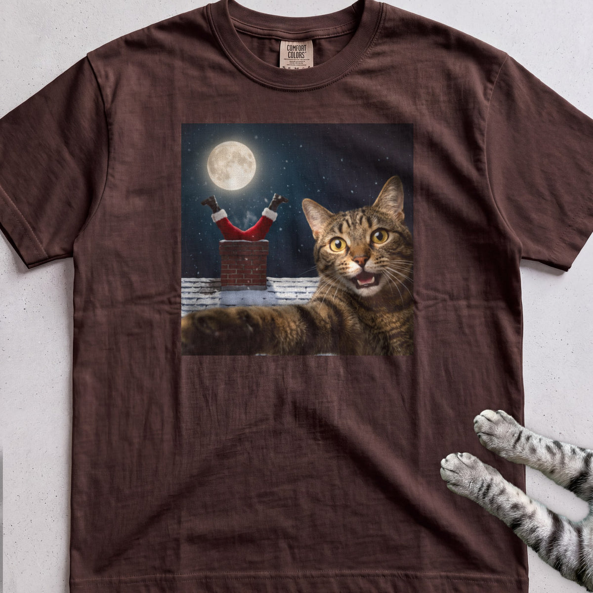 Santa Got Stuck Cat T-Shirt - Espresso
