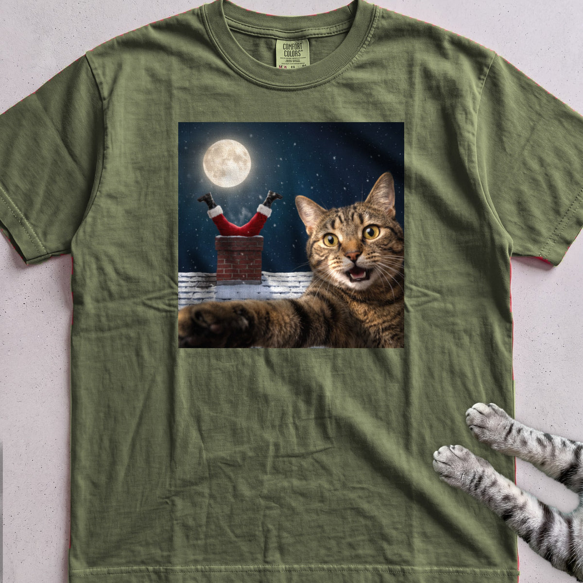 Santa Got Stuck Cat T-Shirt - Hemp
