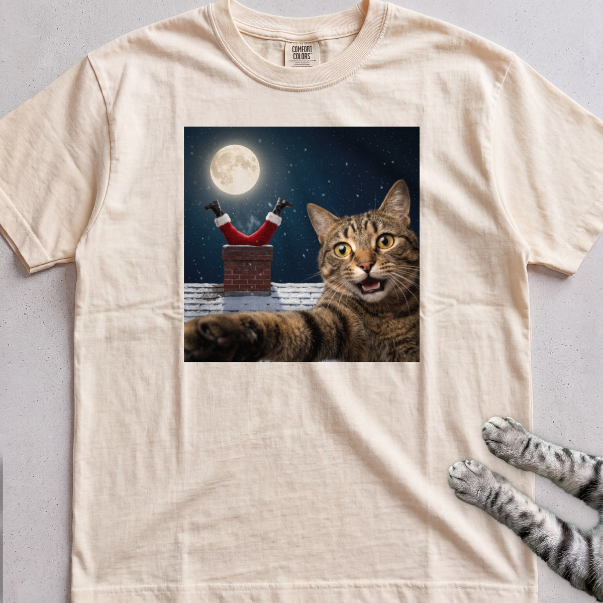 Santa Got Stuck Cat T-Shirt - Ivory