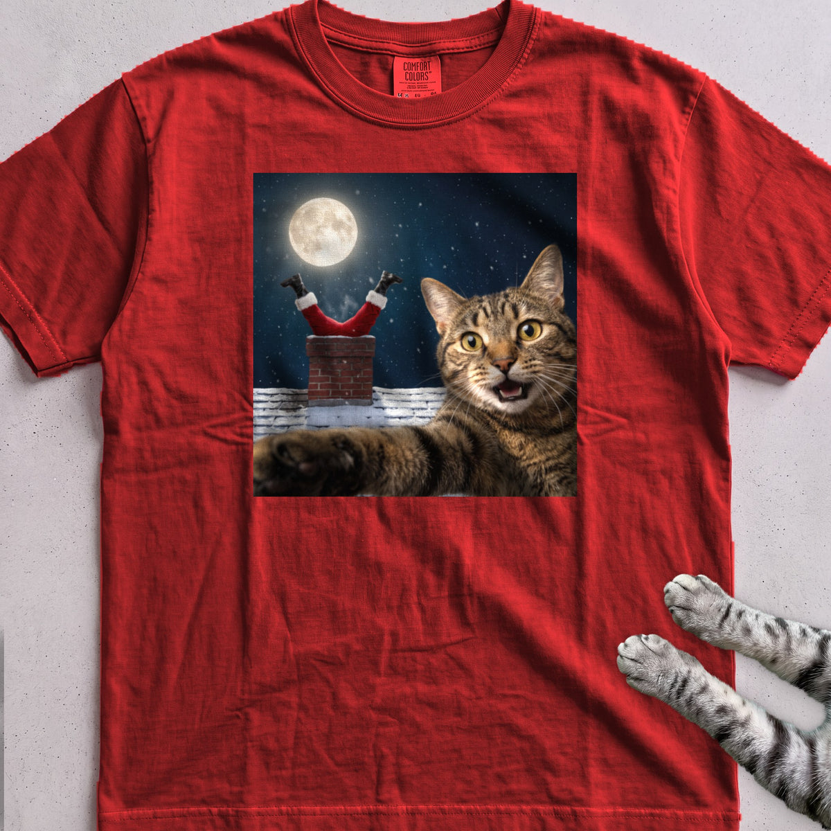 Santa Got Stuck Cat T-Shirt - Red