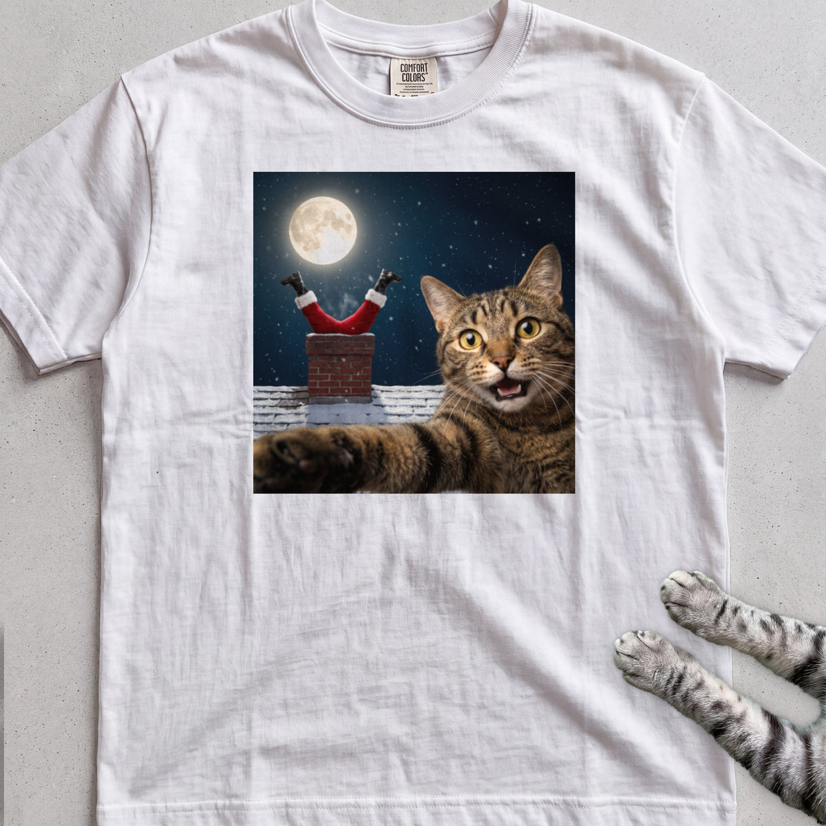 Santa Got Stuck Cat T-Shirt - White