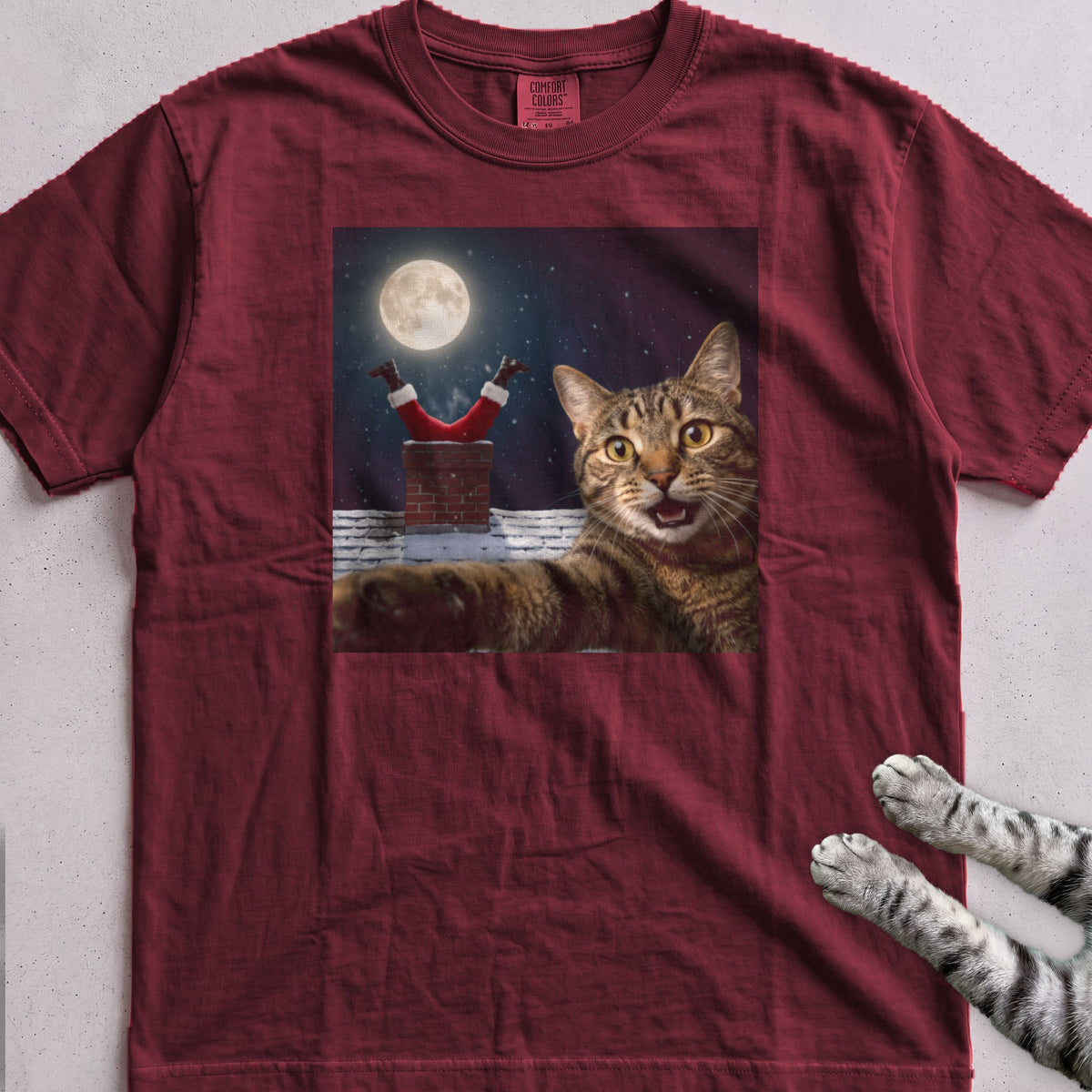 Santa Got Stuck Cat T-Shirt - Wine