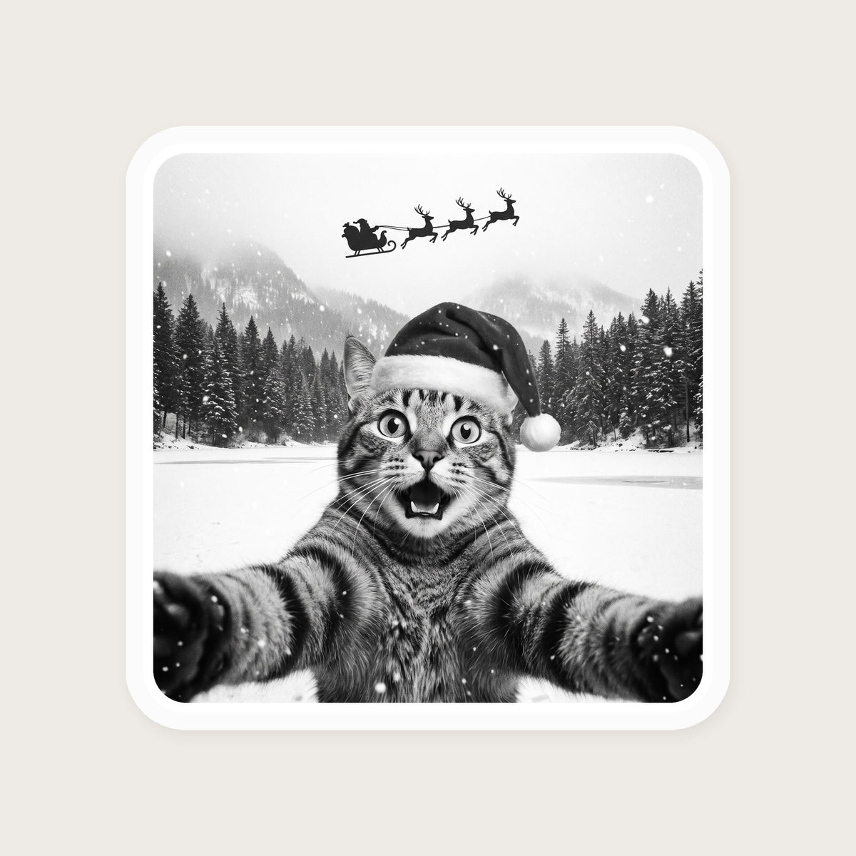 Santa Photobomb Cat Selfie Sticker print detail