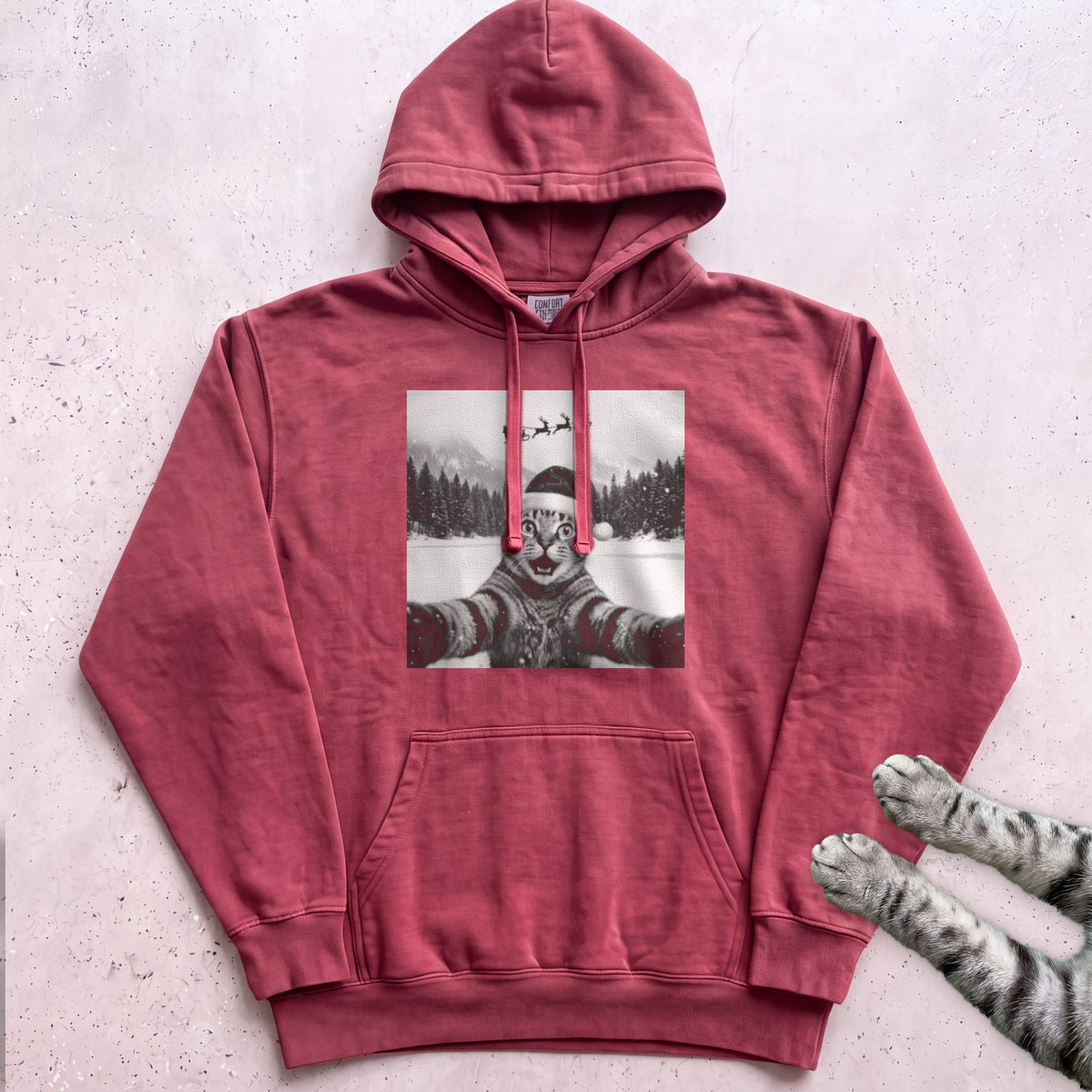 Santa Photobomb Selfie Cat Hoodie - Crimson