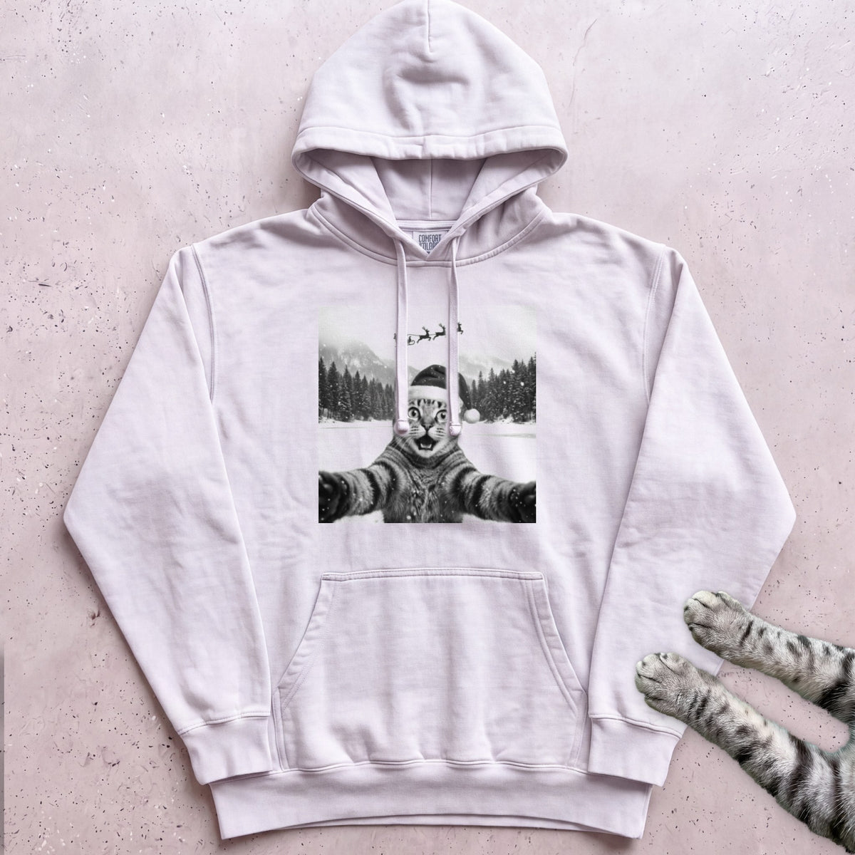 Santa Photobomb Selfie Cat Hoodie - White