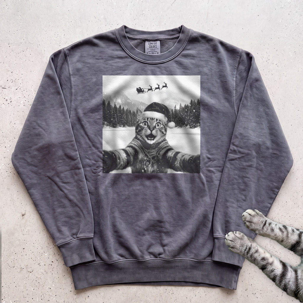 Santa Photobomb Selfie Cat Sweatshirt - Pepper