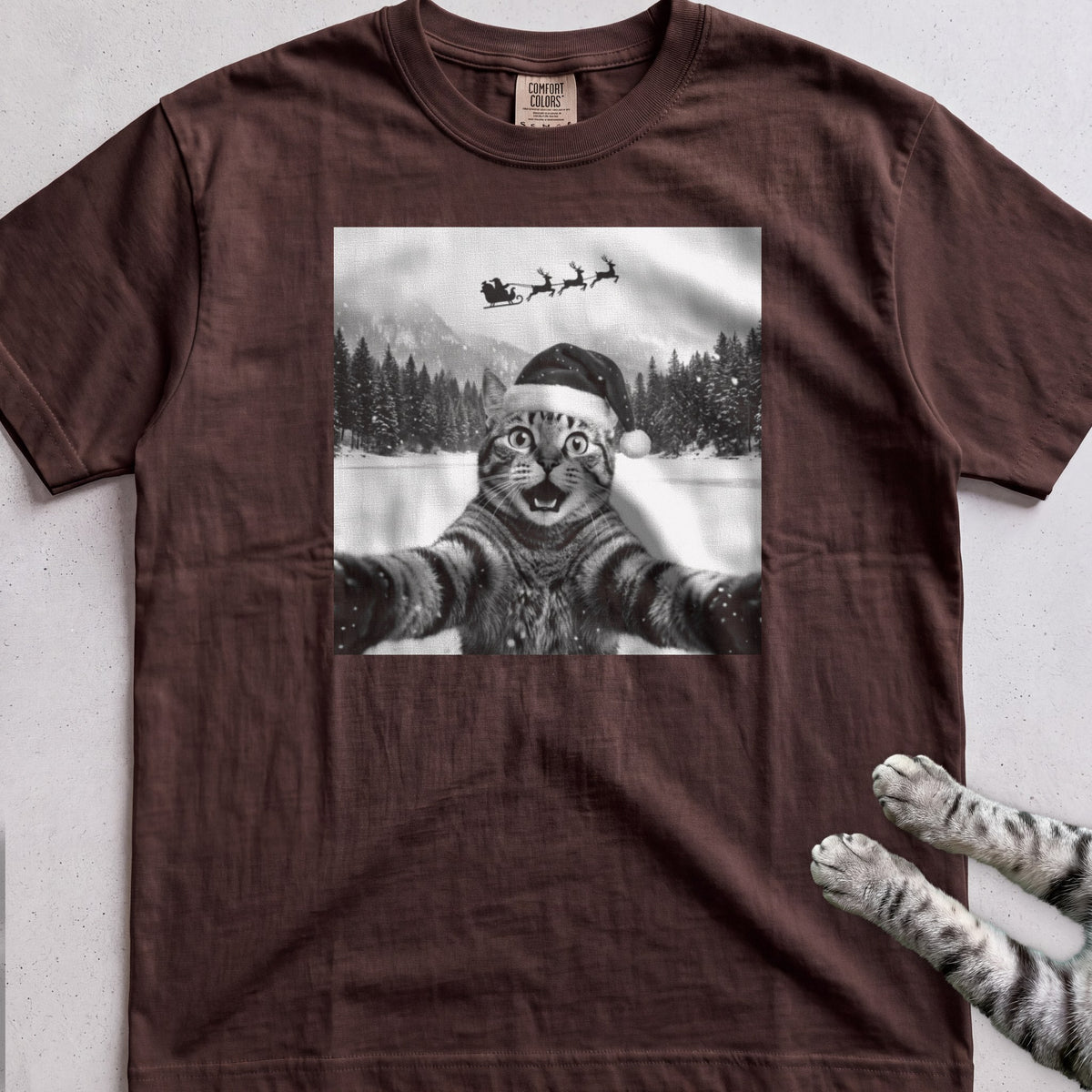 Santa Photobomb Selfie Cat T-Shirt - Espresso