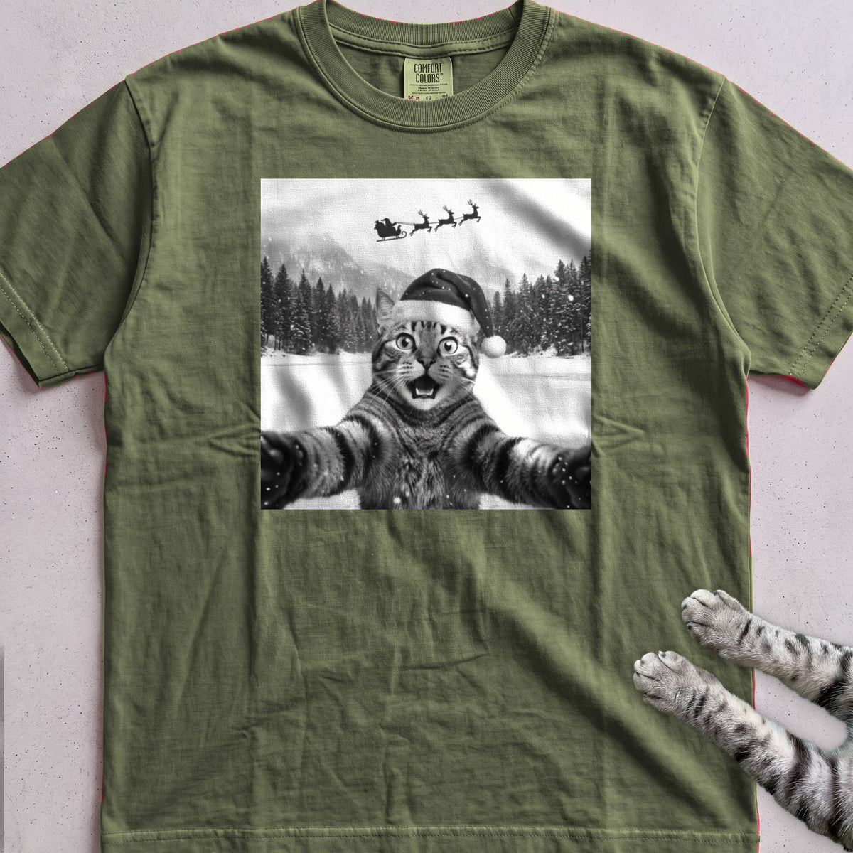 Santa Photobomb Selfie Cat T-Shirt - Hemp