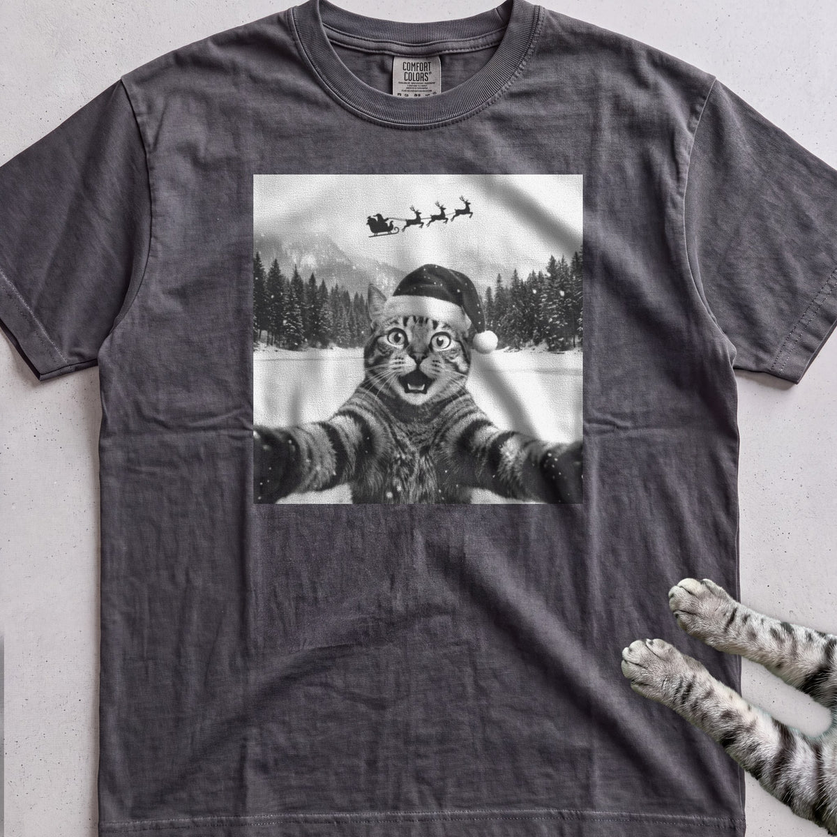 Santa Photobomb Selfie Cat T-Shirt - Pepper