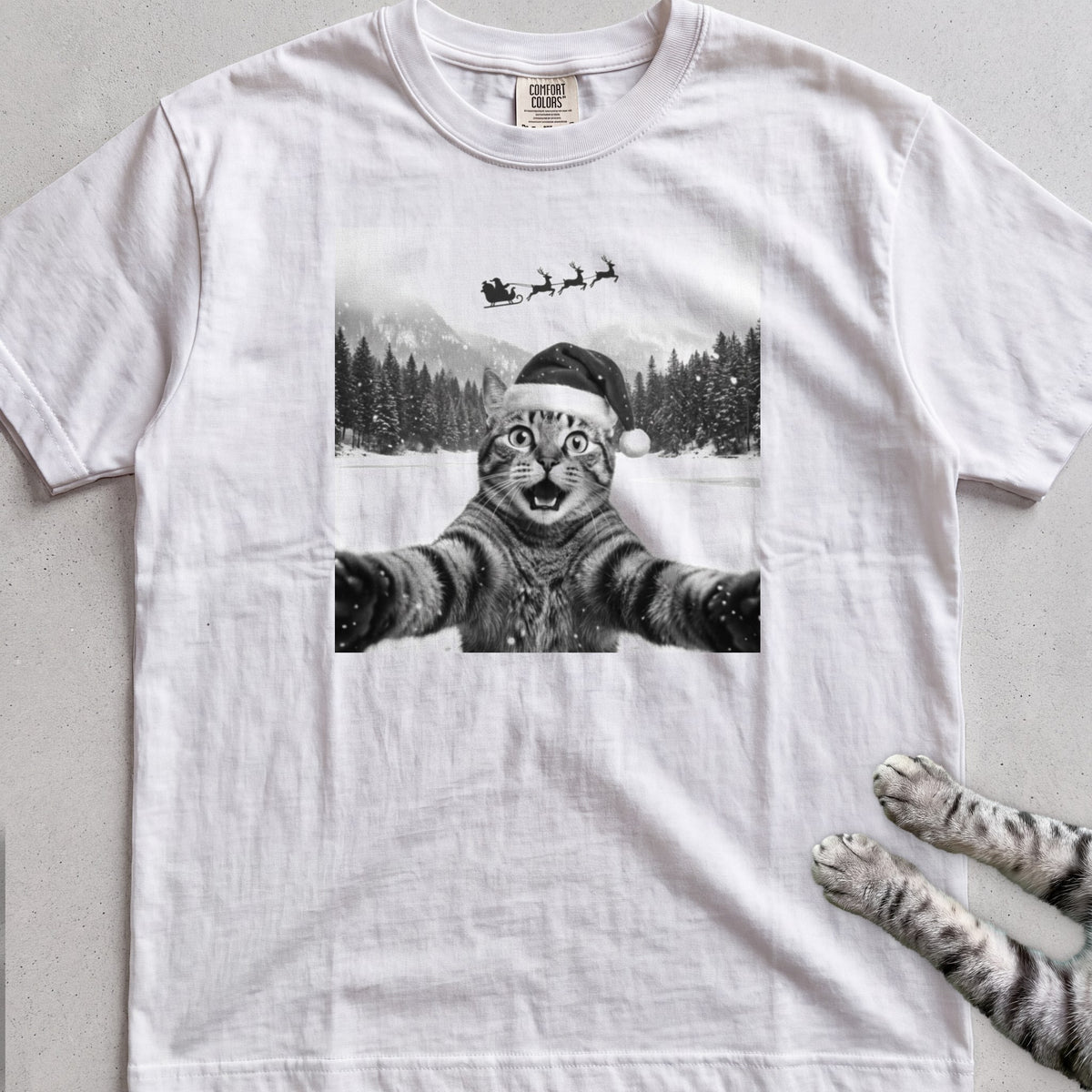 Santa Photobomb Selfie Cat T-Shirt - White