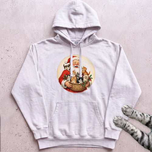 Santa's Kittens Cat Hoodie - White