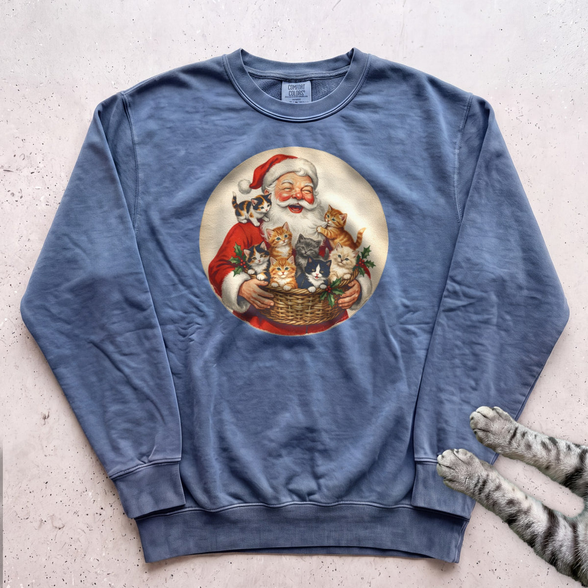 Santa's Kittens Cat Sweatshirt - Blue Jean