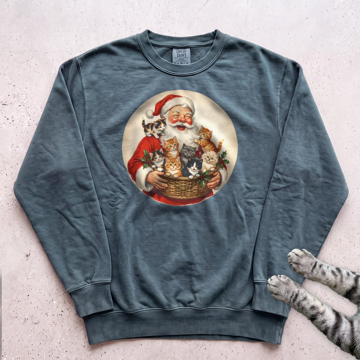 Santa's Kittens Cat Sweatshirt - Blue Spruce