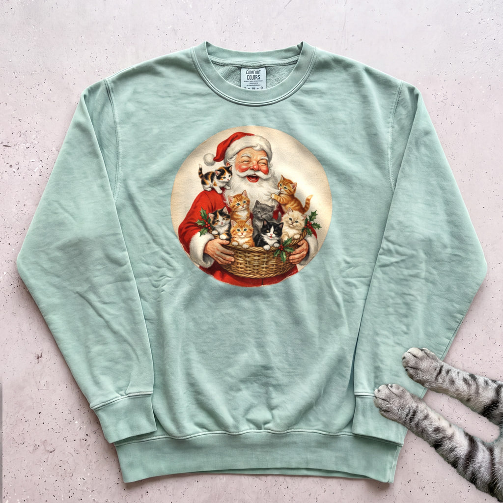 Santa's Kittens Cat Sweatshirt - Light Green