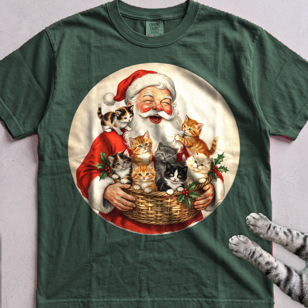 Santa's Kittens Cat T-Shirt - Blue Spruce