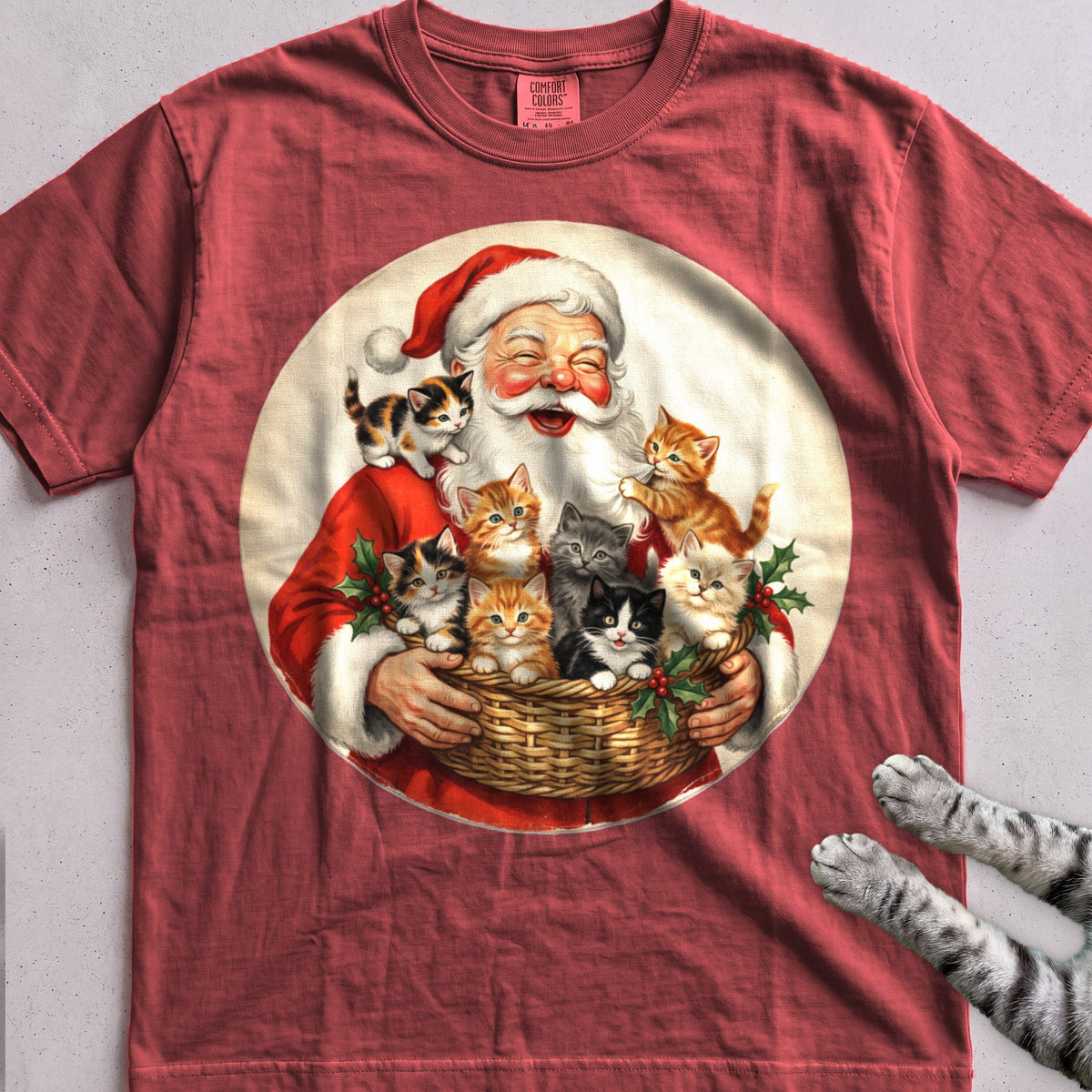 Santa's Kittens Cat T-Shirt - Crimson