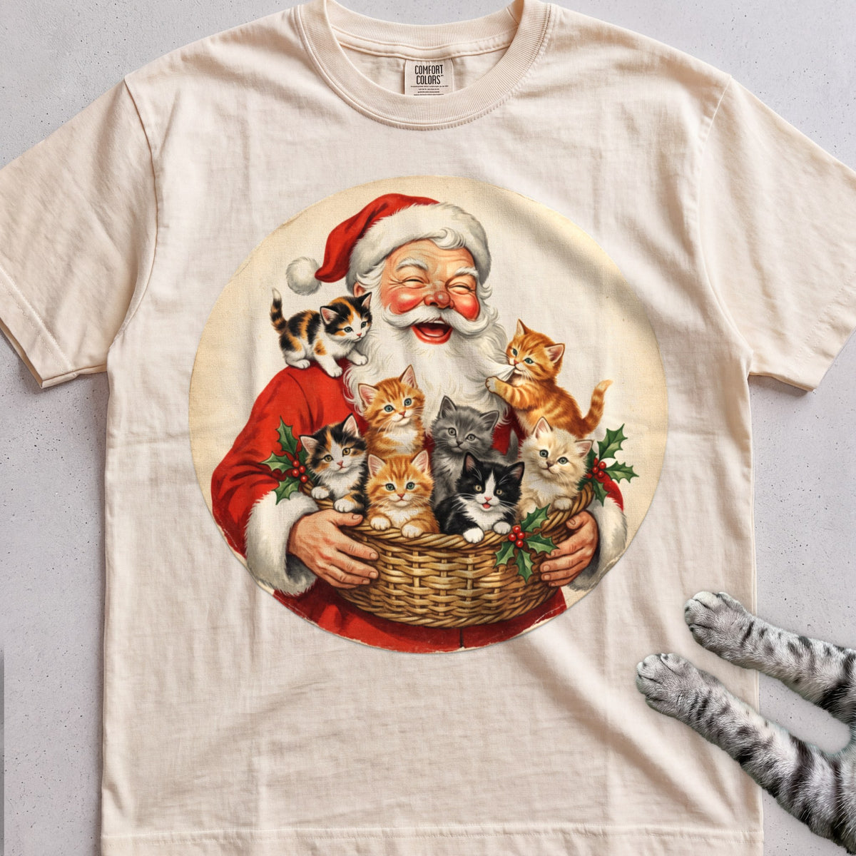 Santa's Kittens Cat T-Shirt - Ivory